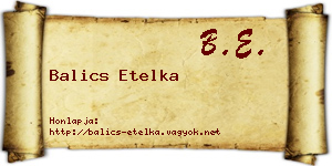 Balics Etelka névjegykártya